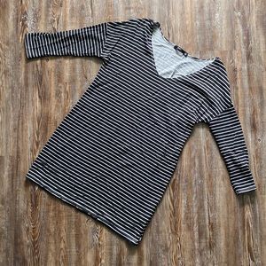 Obey Black & White Striped Scoop Neck Cropped Sleeve Mini Dress